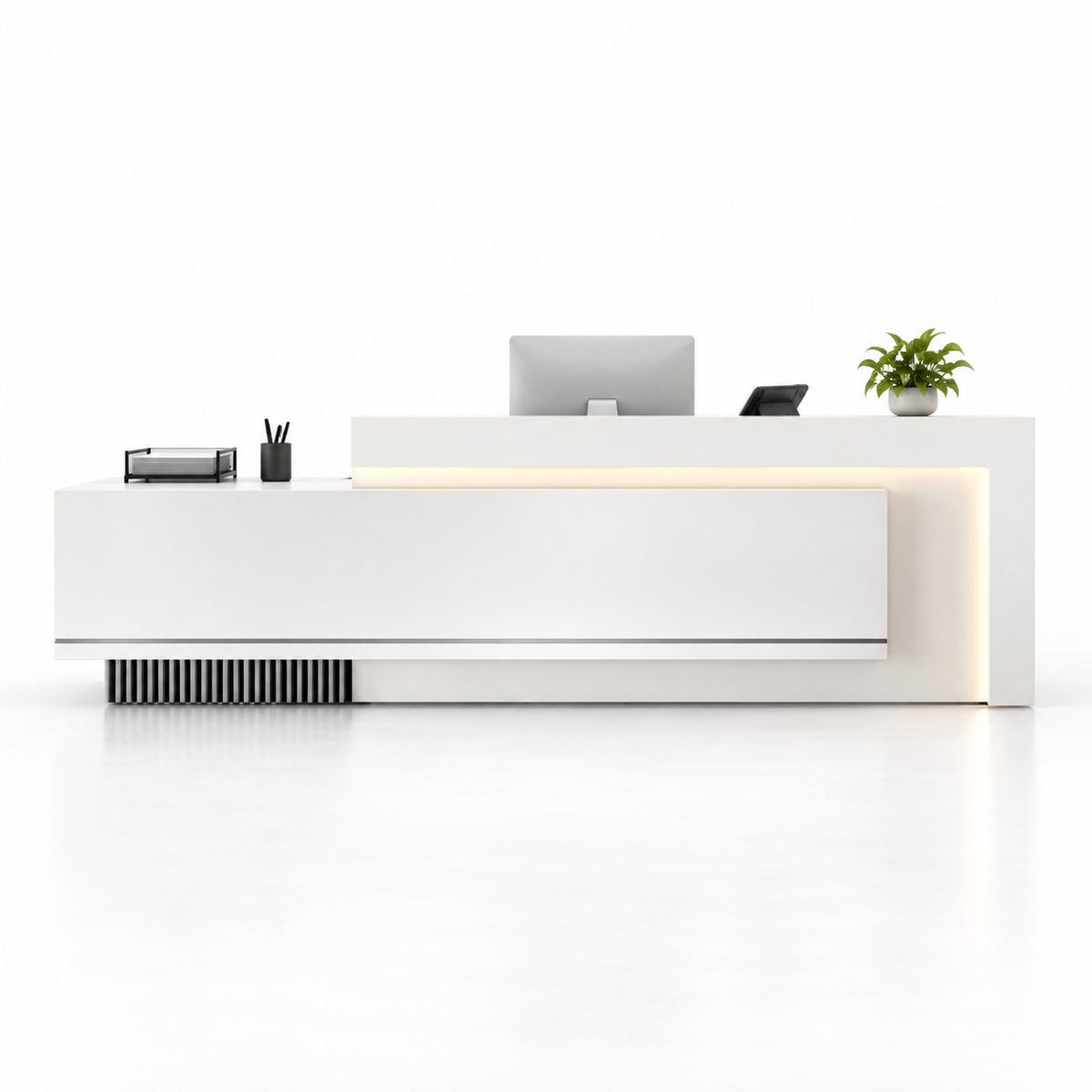 Layered Reception Counter with LED Lighting and Storage — White