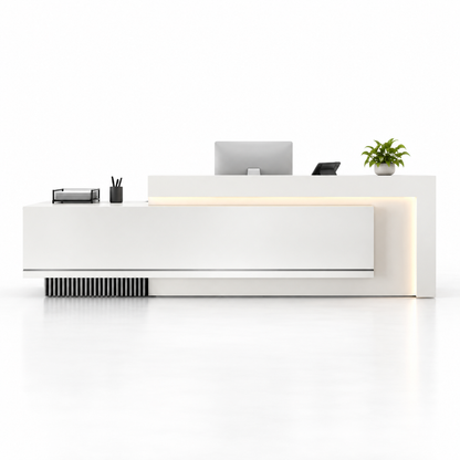 Layered Reception Counter with LED Lighting and Storage — White