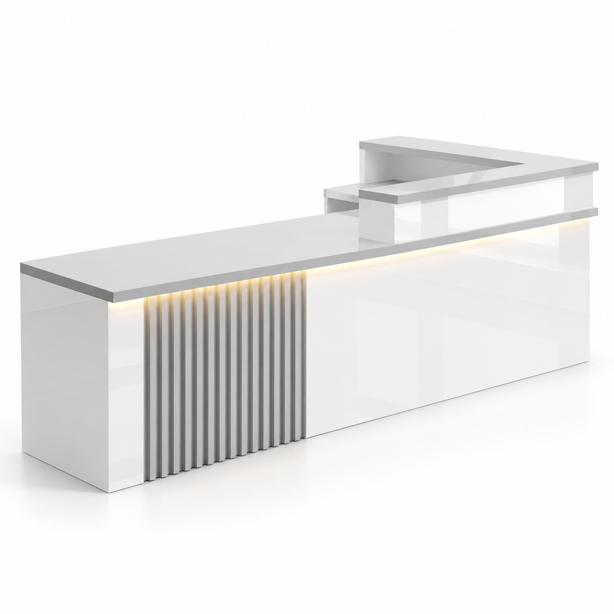 L-Shaped Reception Counter with Slatted Feature Panel and LED Lighting finish option 1