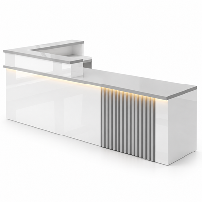 L-Shaped Reception Counter with Slatted Feature Panel and LED Lighting finish option 2
