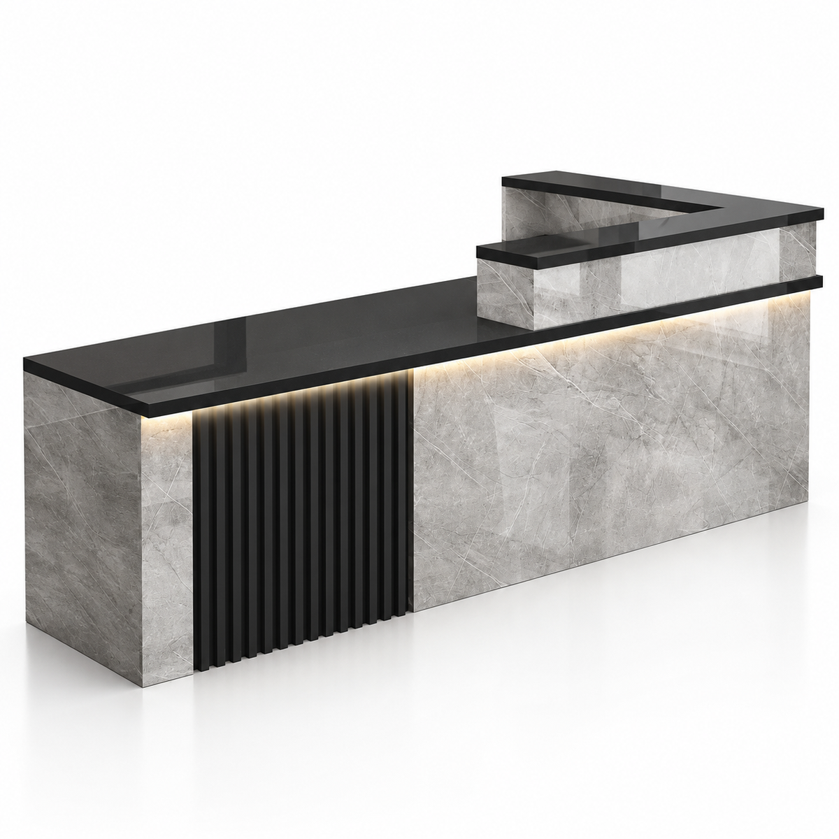 L-Shaped Reception Counter with Slatted Feature Panel and LED Lighting finish option 5