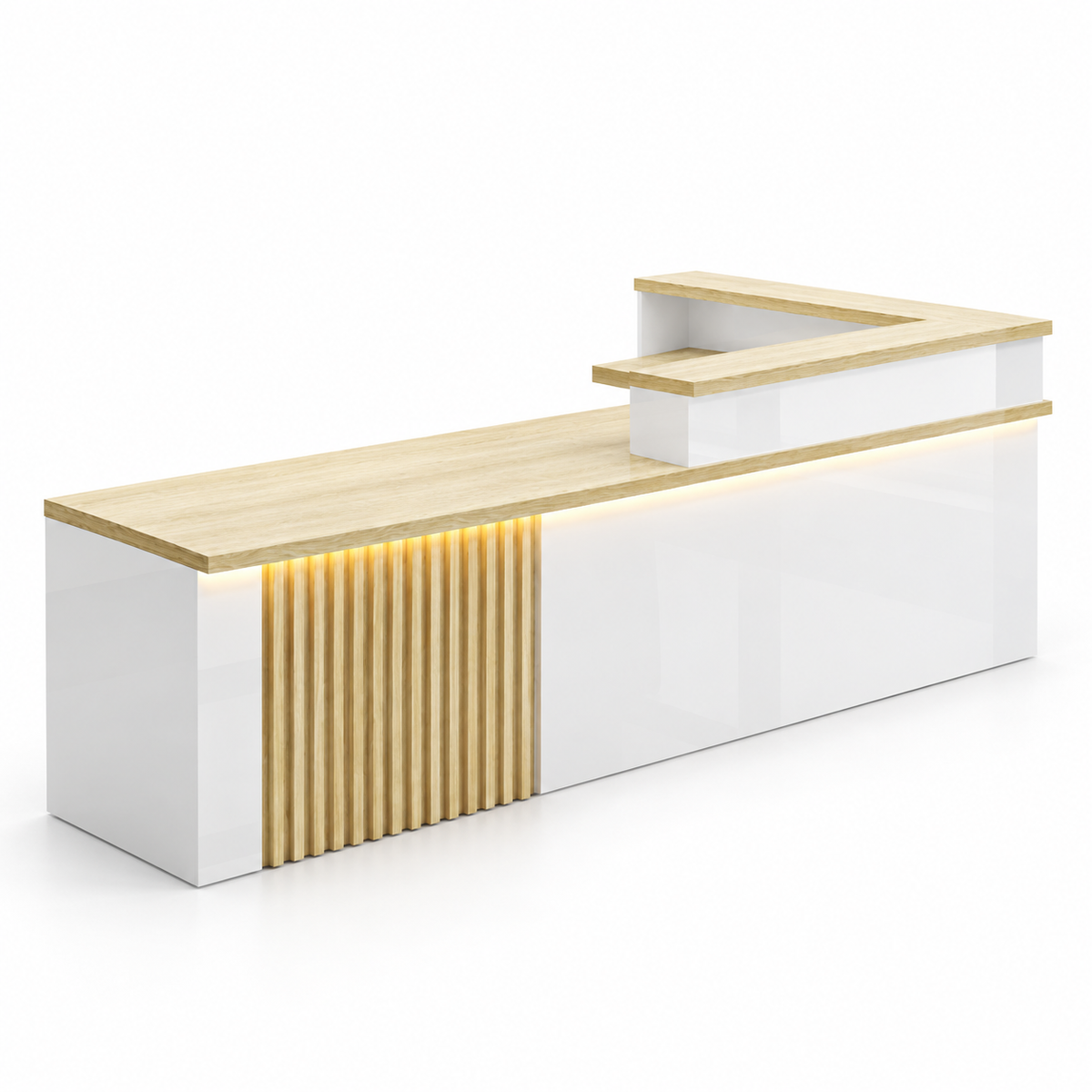 L-Shaped Reception Counter with Slatted Feature Panel and LED Lighting finish option 6