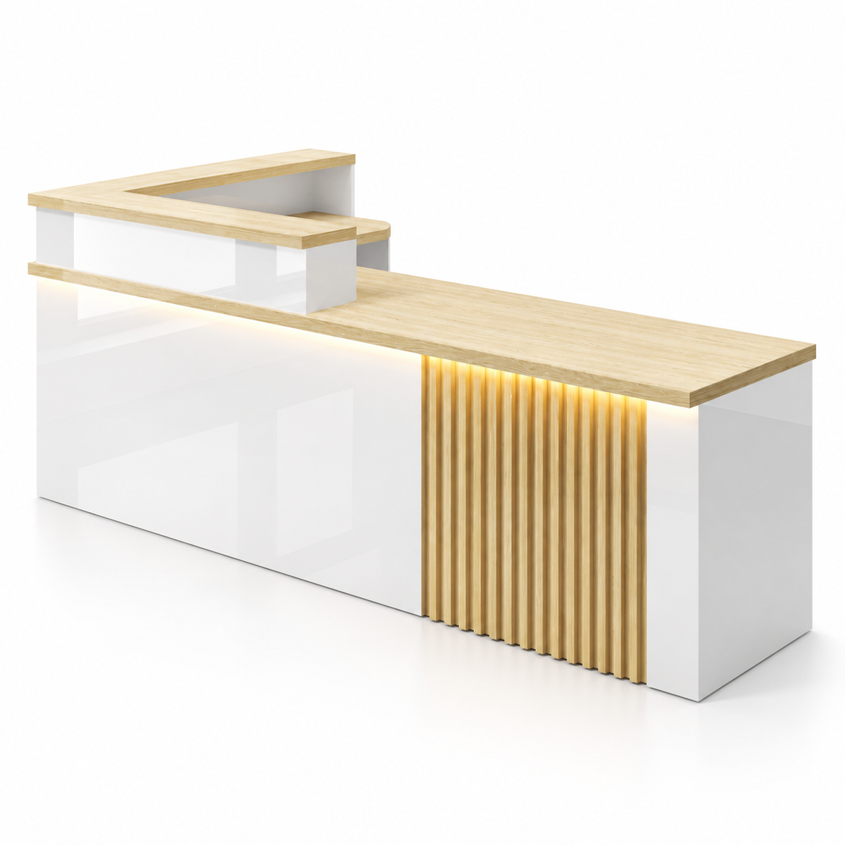 L-Shaped Reception Counter with Slatted Feature Panel and LED Lighting finish option 7
