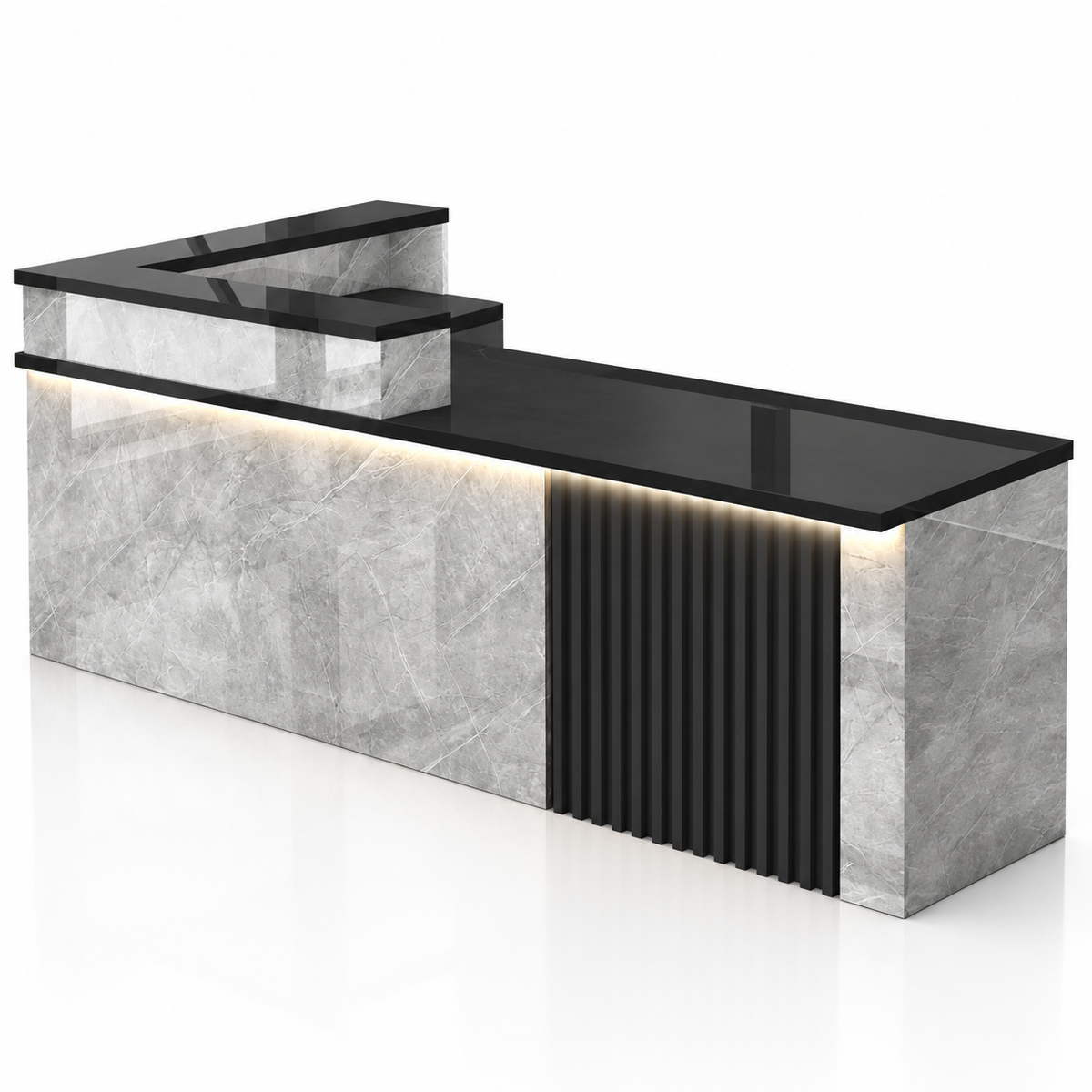 L-Shaped Reception Counter with Slatted Feature Panel and LED Lighting finish option 8