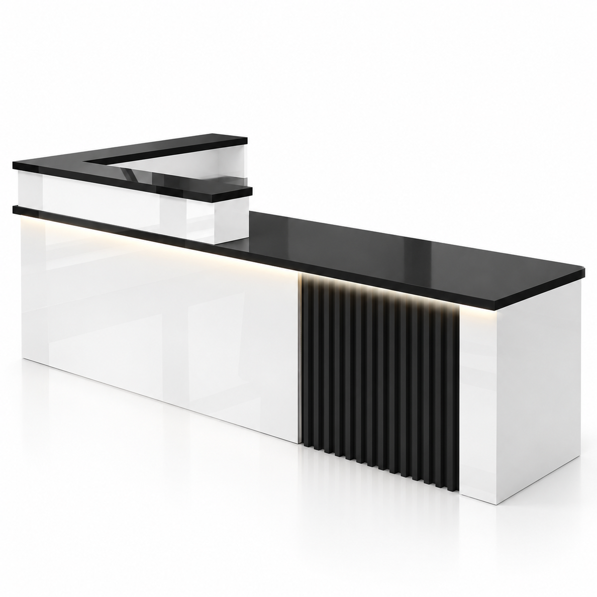 L-Shaped Reception Counter with Slatted Feature Panel and LED Lighting finish option 10