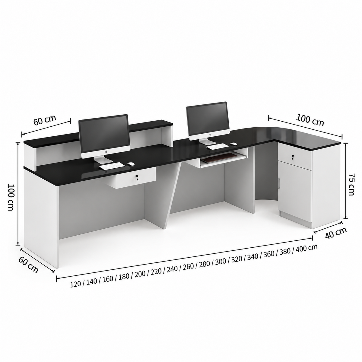 Large L-Shaped Reception Counter with Curved Return and LED Lighting