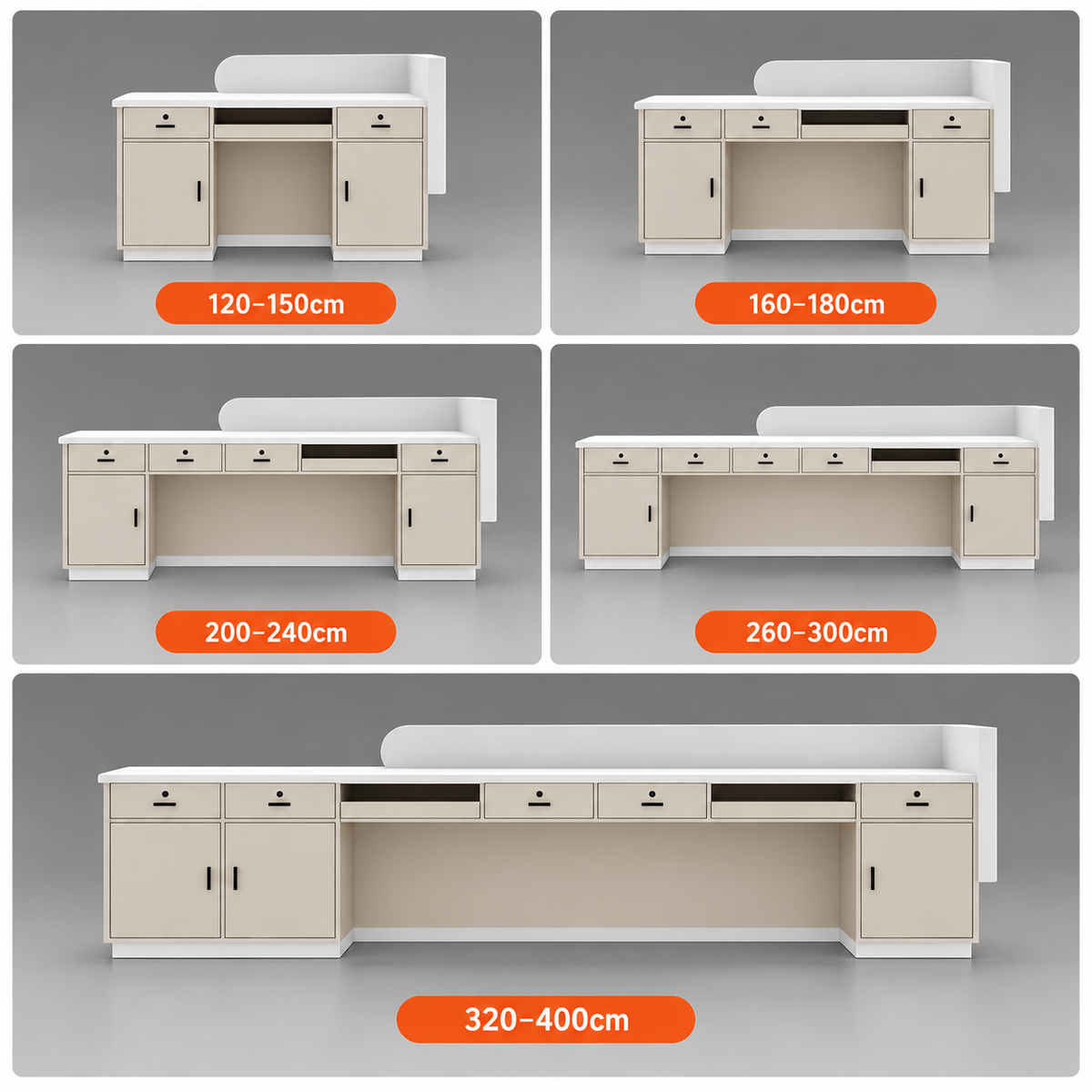Curved L-Shaped Reception Counter with LED Lighting and Storage