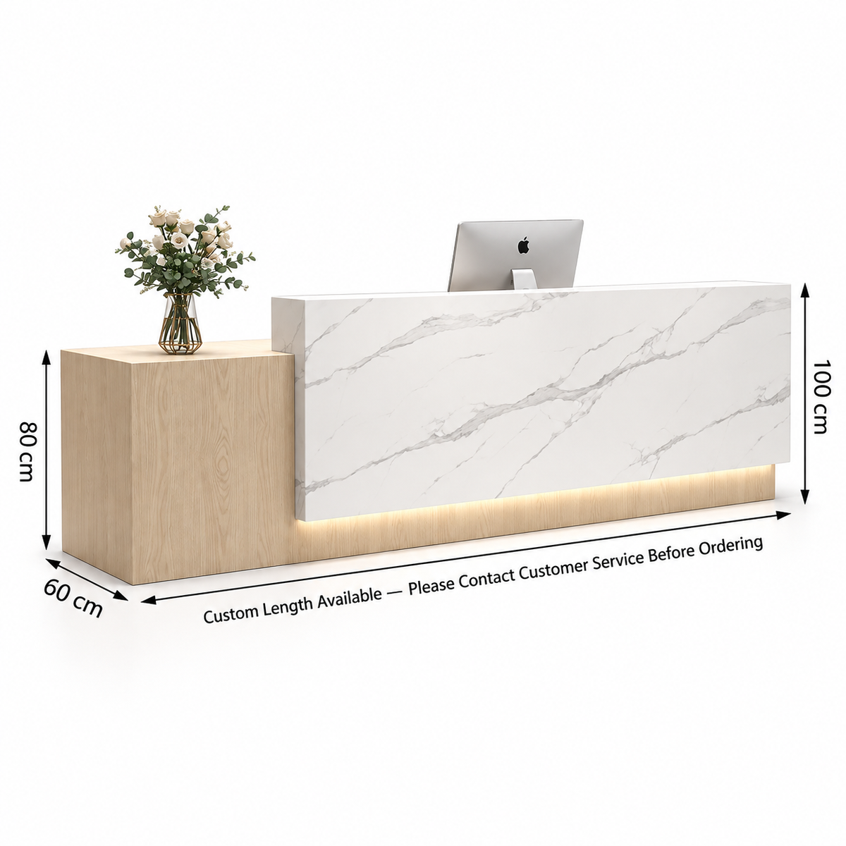 Large Two-Level Reception Counter with LED Lighting and Storage