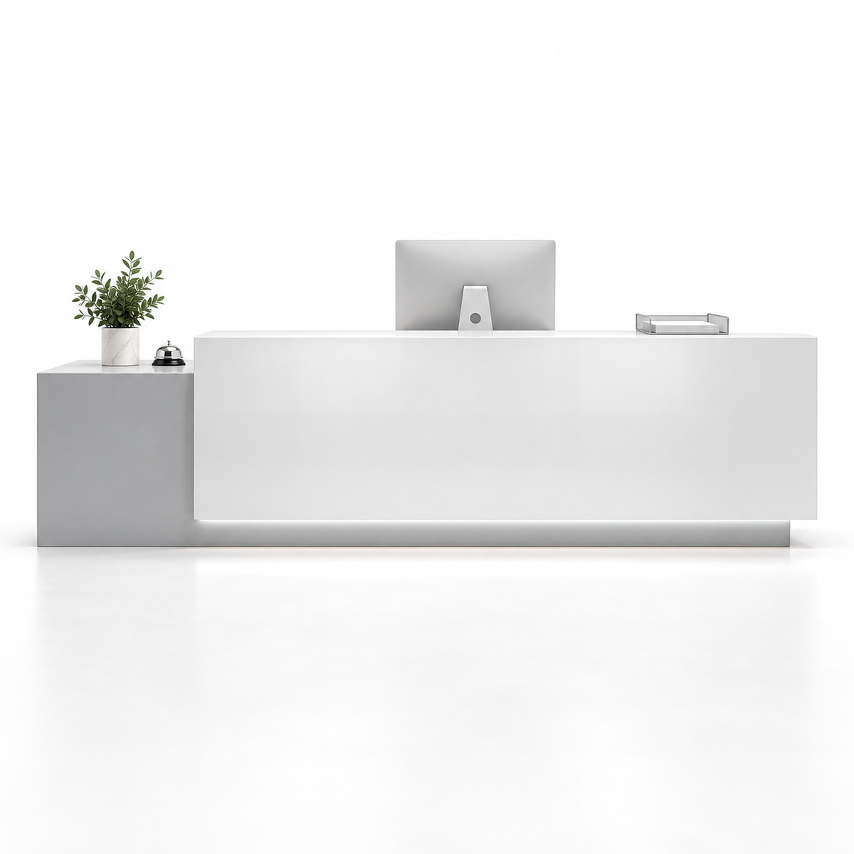 Large Two-Level Reception Counter with LED Lighting and Storage — Grey + White