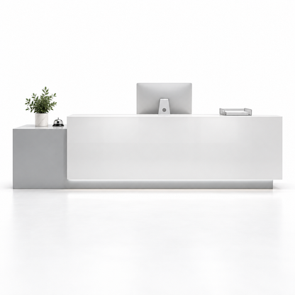 Large Two-Level Reception Counter with LED Lighting and Storage — Grey + White
