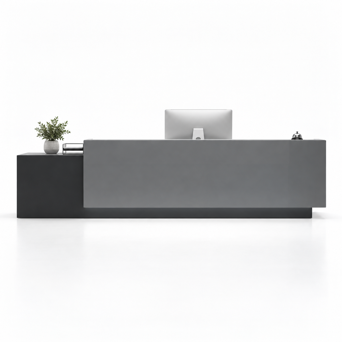 Large Two-Level Reception Counter with LED Lighting and Storage — Black + Grey