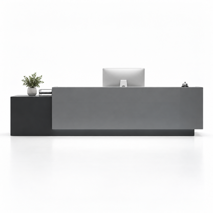 Large Two-Level Reception Counter with LED Lighting and Storage — Black + Grey