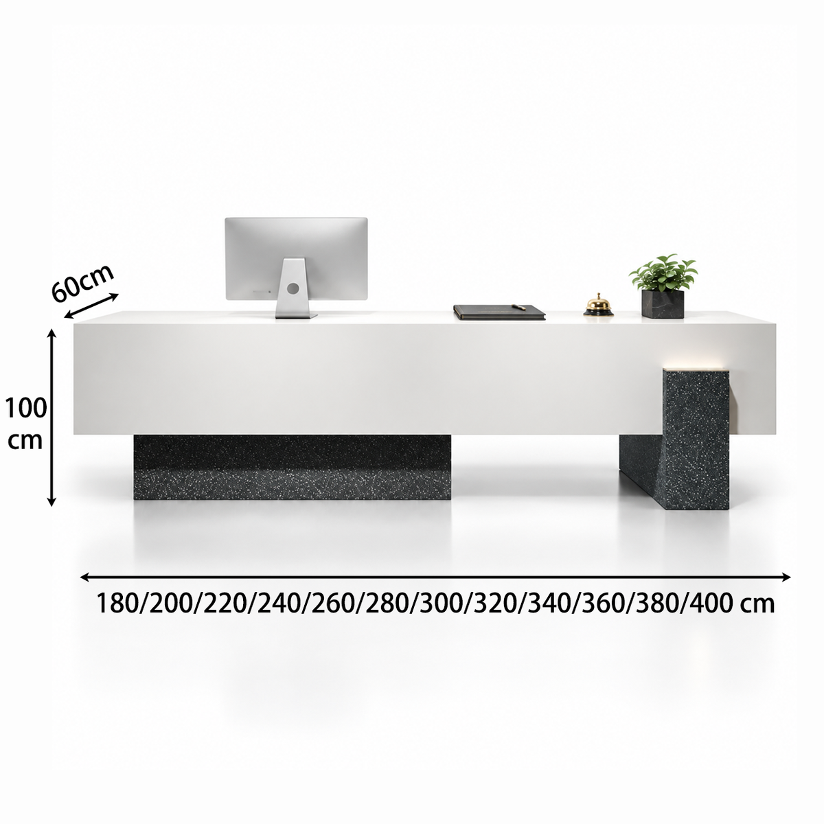Large Floating-Style Reception Counter with Stone-Look Finishes