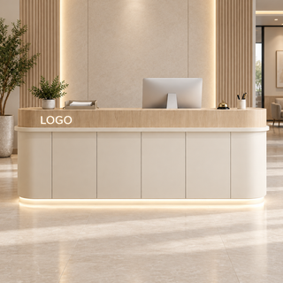 Curved Reception Counter with Raised Edge and LED Lighting in a commercial reception setting