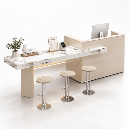 Reception and Café Counter with Extended Stone-Look Bar — Cream + Pandora Stone-Look