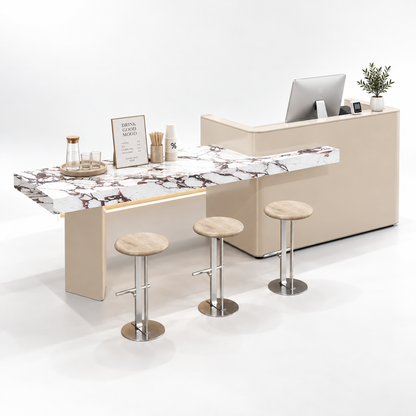 Reception and Café Counter with Extended Stone-Look Bar — Cream + Bulgari Stone-Look