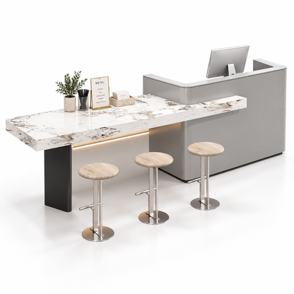 Reception and Café Counter with Extended Stone-Look Bar — Grey + Pandora Stone-Look