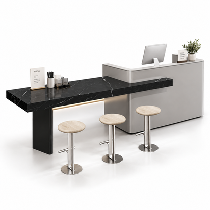 Reception and Café Counter with Extended Stone-Look Bar — Grey + Black Root Stone-Look