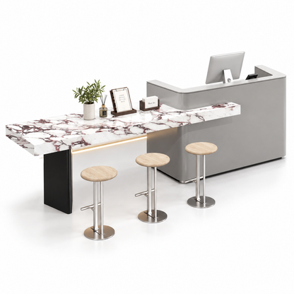 Reception and Café Counter with Extended Stone-Look Bar — Grey + Bulgari Stone-Look