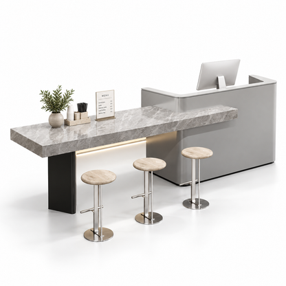 Reception and Café Counter with Extended Stone-Look Bar — Grey + Maya Grey