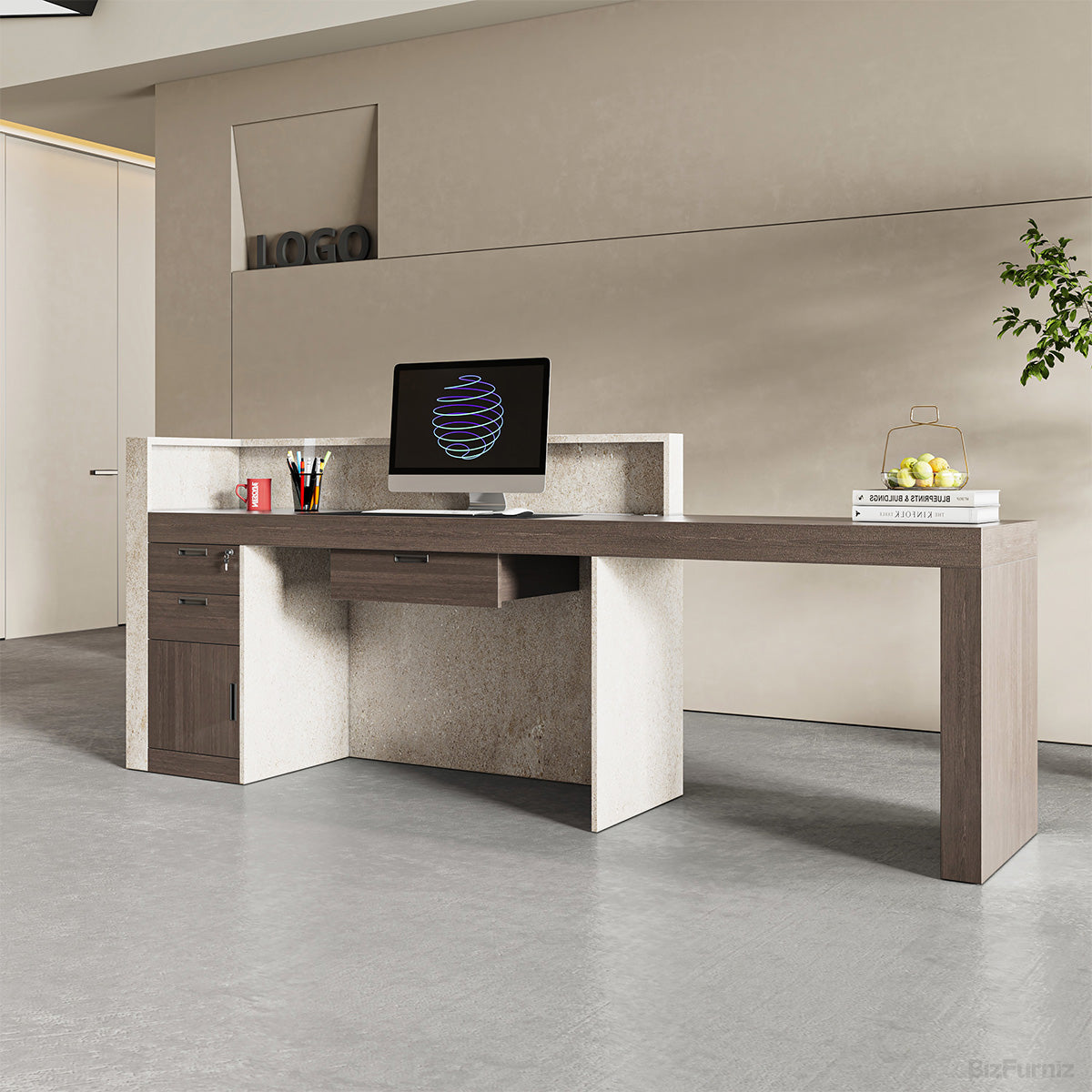 274.3cm Reception Desk with Counter, Drawers, File Hangers & Built-in Power Hub product photo 6