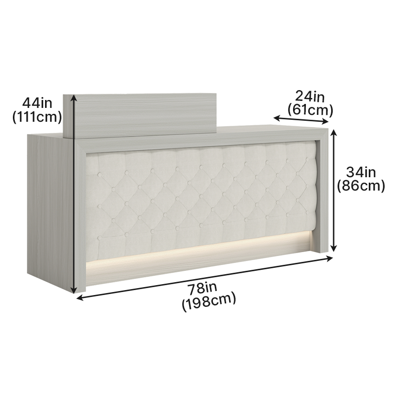 Modern Luxury Reception Desk with Tufted LED Ambient Lighting, and Dual-Level Countertop