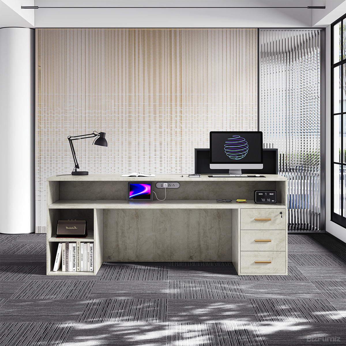 238.8cm Modern Reception Desk with LED Strips, Dual Power Hub & File Hanger product photo 4