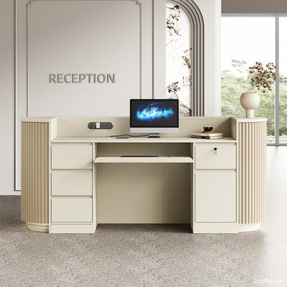 221cm(L)Reception Desk with Warm LED Lighting, Cable Box & Lockable Cabinet for Offices, Hotels & Salons product photo 2