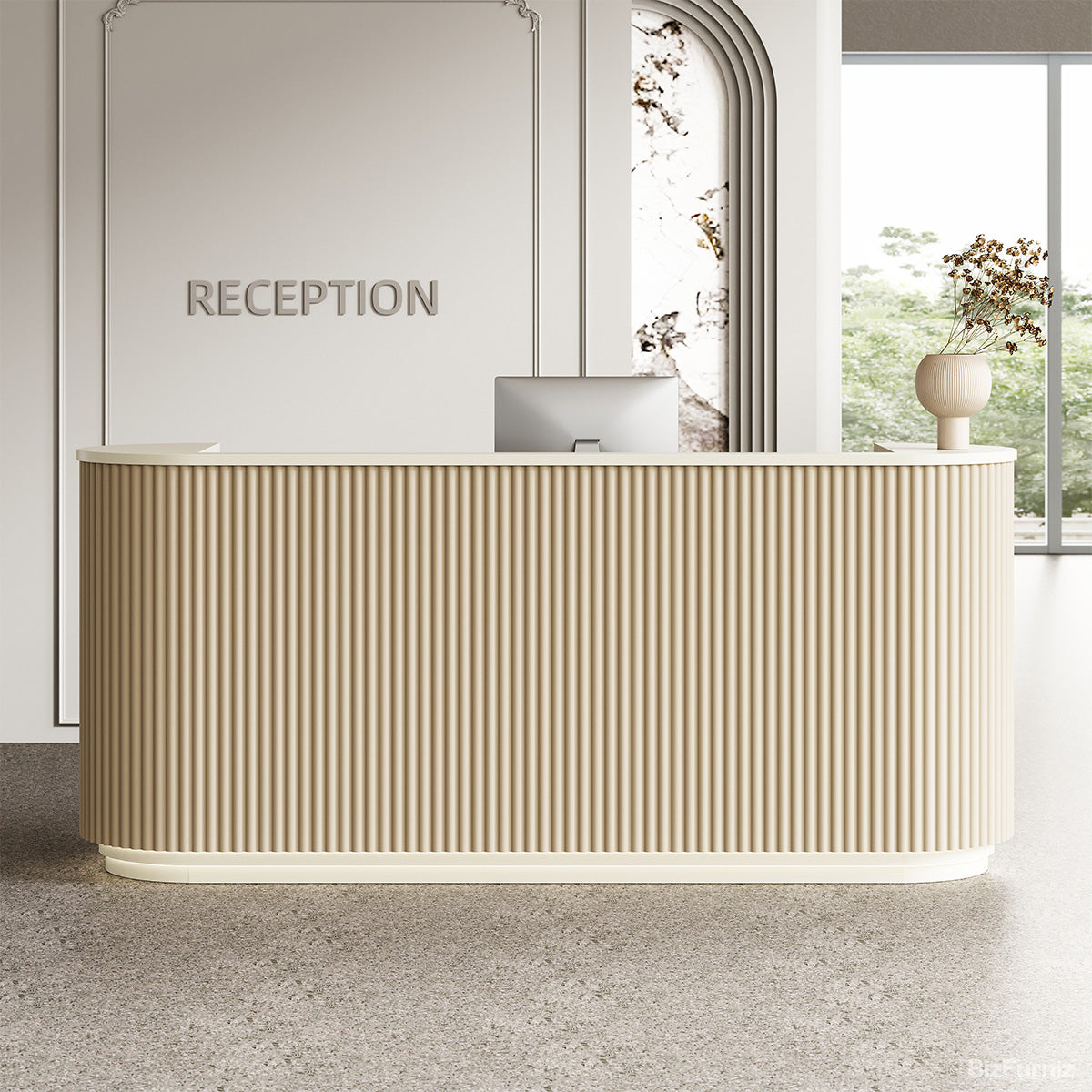 221cm(L)Reception Desk with Warm LED Lighting, Cable Box & Lockable Cabinet for Offices, Hotels & Salons product photo 3