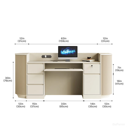 221cm(L)Reception Desk with Warm LED Lighting, Cable Box & Lockable Cabinet for Offices, Hotels & Salons product photo 5