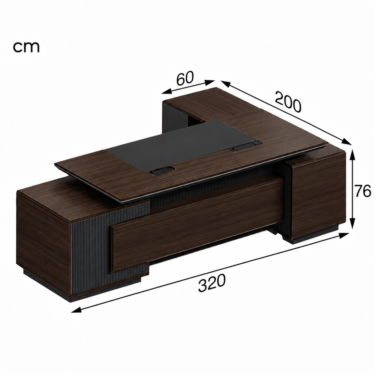 Modern Executive Desk With Side Cabinet And Power Outlet