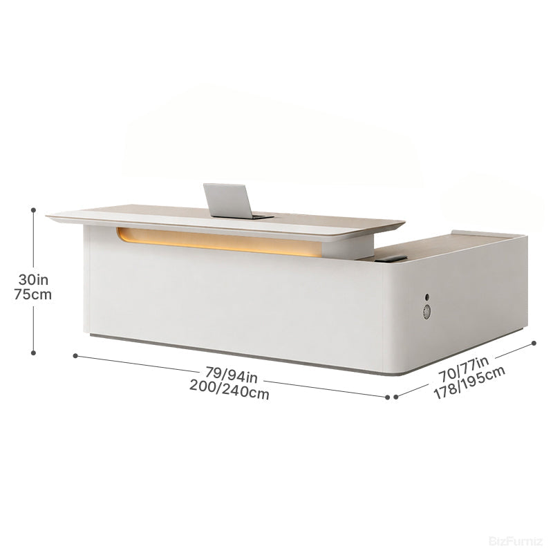 Executive Desk with Cable Management, LED Lighting & Left Return (200cm/240cm(L)) (Made to Order)