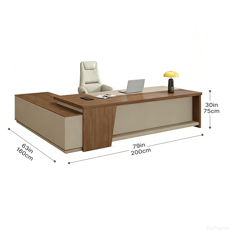 200cm(L)-shaped Executive Desk with Cable & Charging Box for Executive, Corporate, or Home Offices (Made to Order)