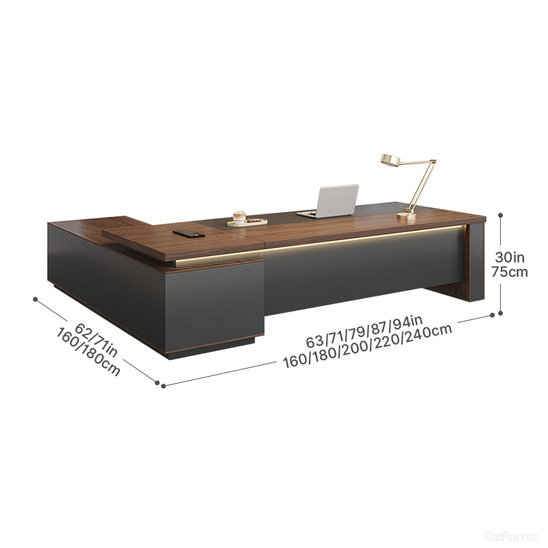 Executive Desk with Charging Box & Side Cabinet