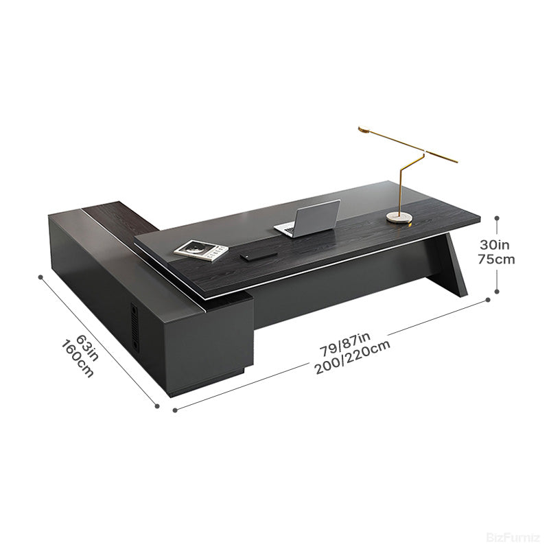 L-shaped Executive Desk with Cable Management & Side Cabinet (200cm/220cm(L)) (Made to Order)