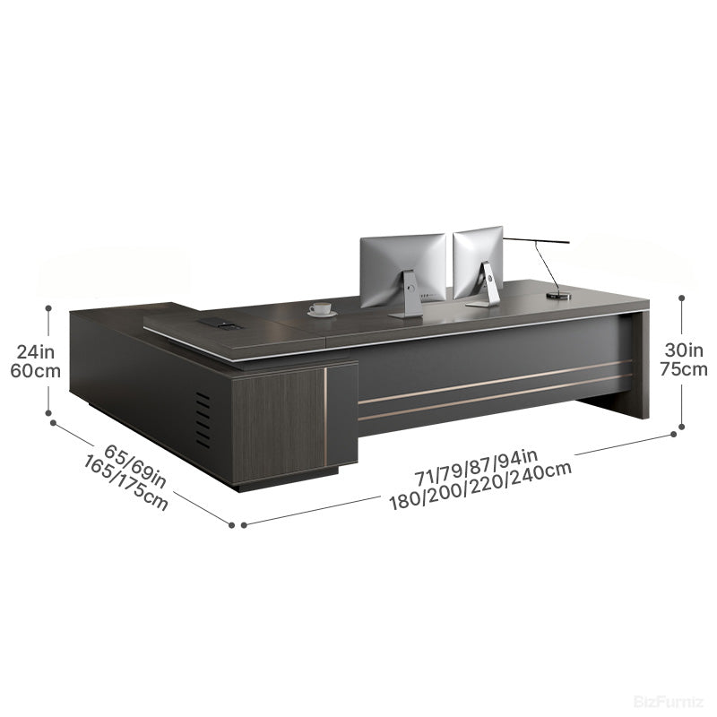 Reversible L-shaped Executive Desk with Dual USB Ports & AC Outlet (180cm/200cm/220cm/240cm) (Made to Order)