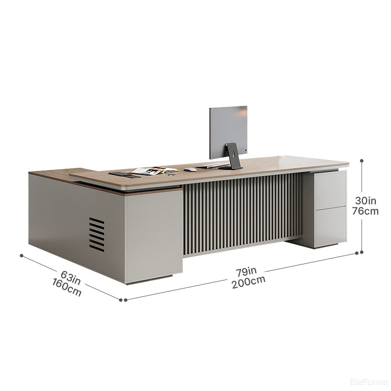 200cm Executive Desk with Integrated Side Cabinet & Power Hub