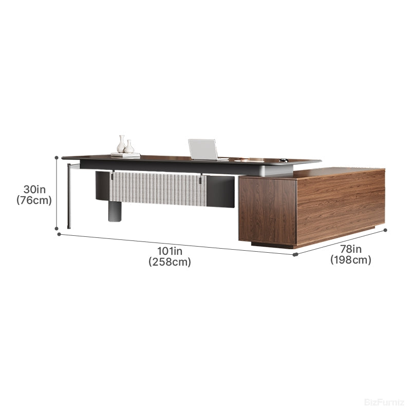 258cm Modern Executive Desk with Large Storage Side Cabinet for CEO, Manager & Executive Offices