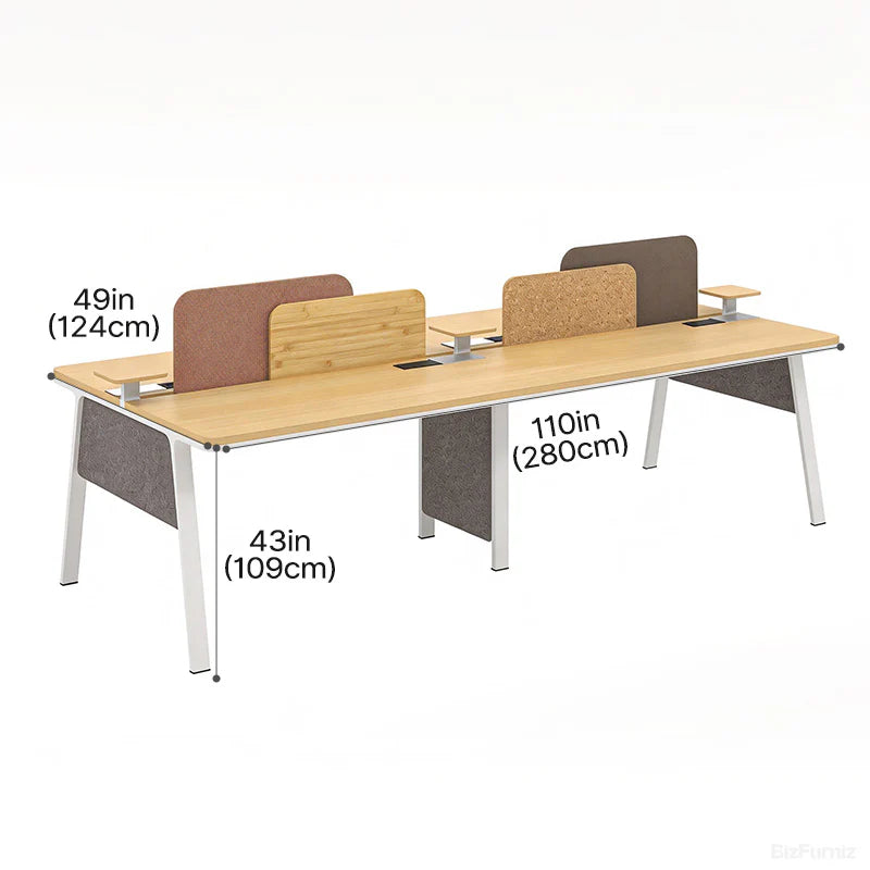 280cm 4-person Office Desk with Partition and Cable Management