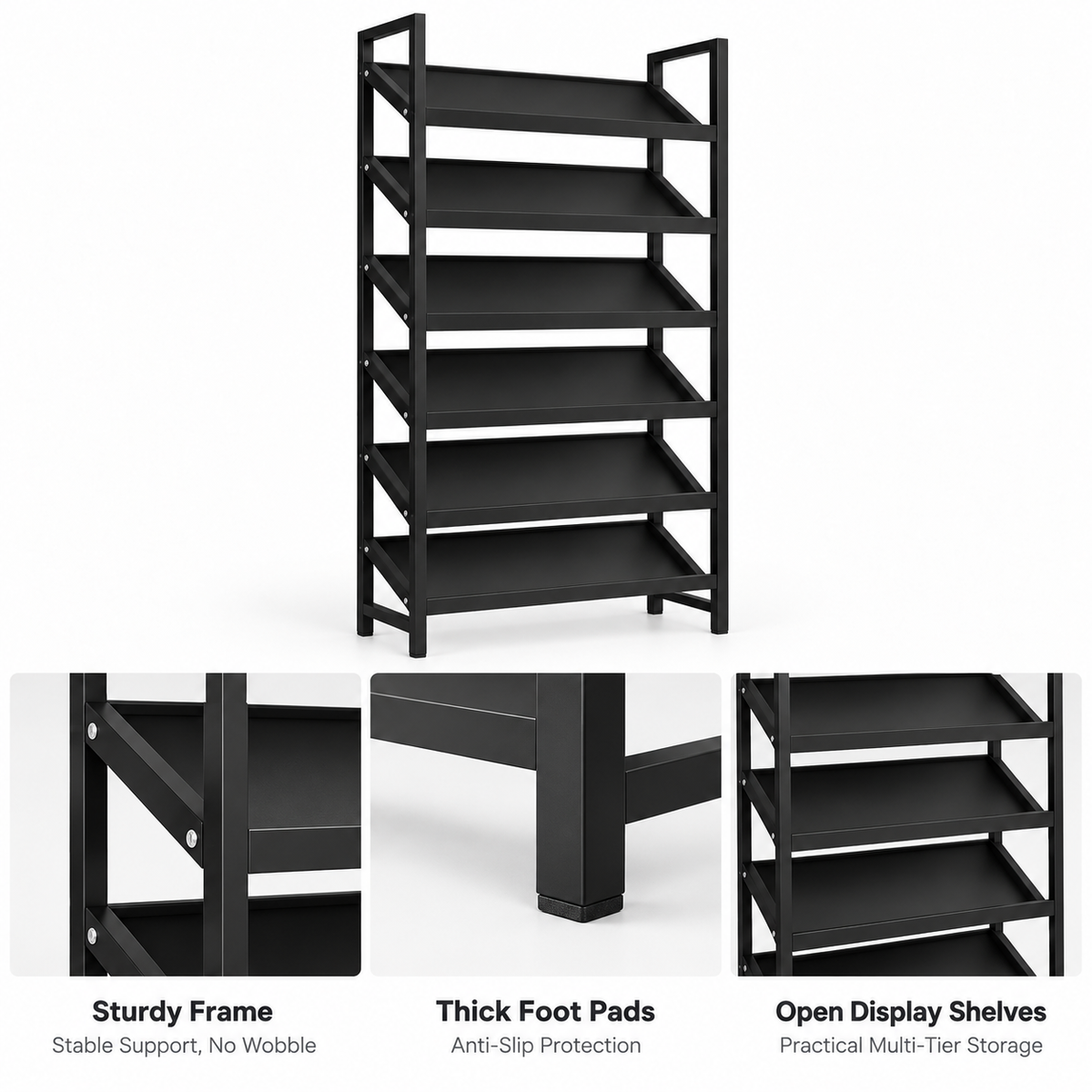 Stable Steel Frame with Open Tiered Display