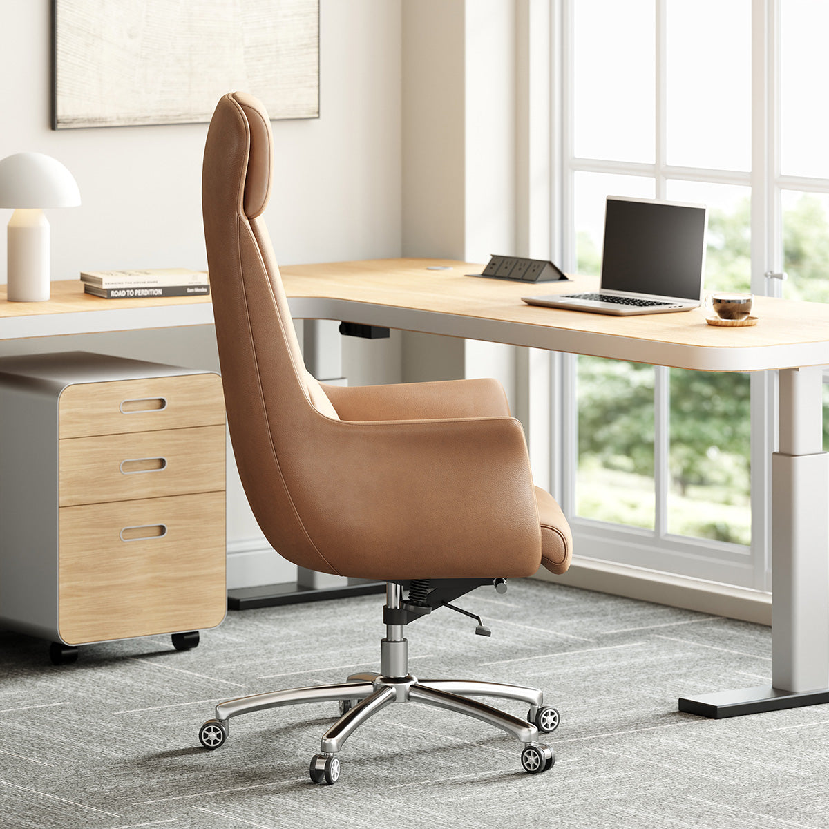 Ergonomic Leather Office Chair with Adjustable Height, Recline and Lumbar Support product view 4