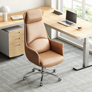 Ergonomic Leather Office Chair with Adjustable Height, Recline and Lumbar Support product view 2