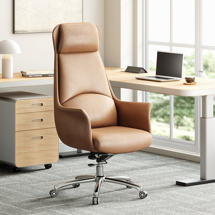 Ergonomic Leather Office Chair with Adjustable Height, Recline and Lumbar Support for modern office workspace