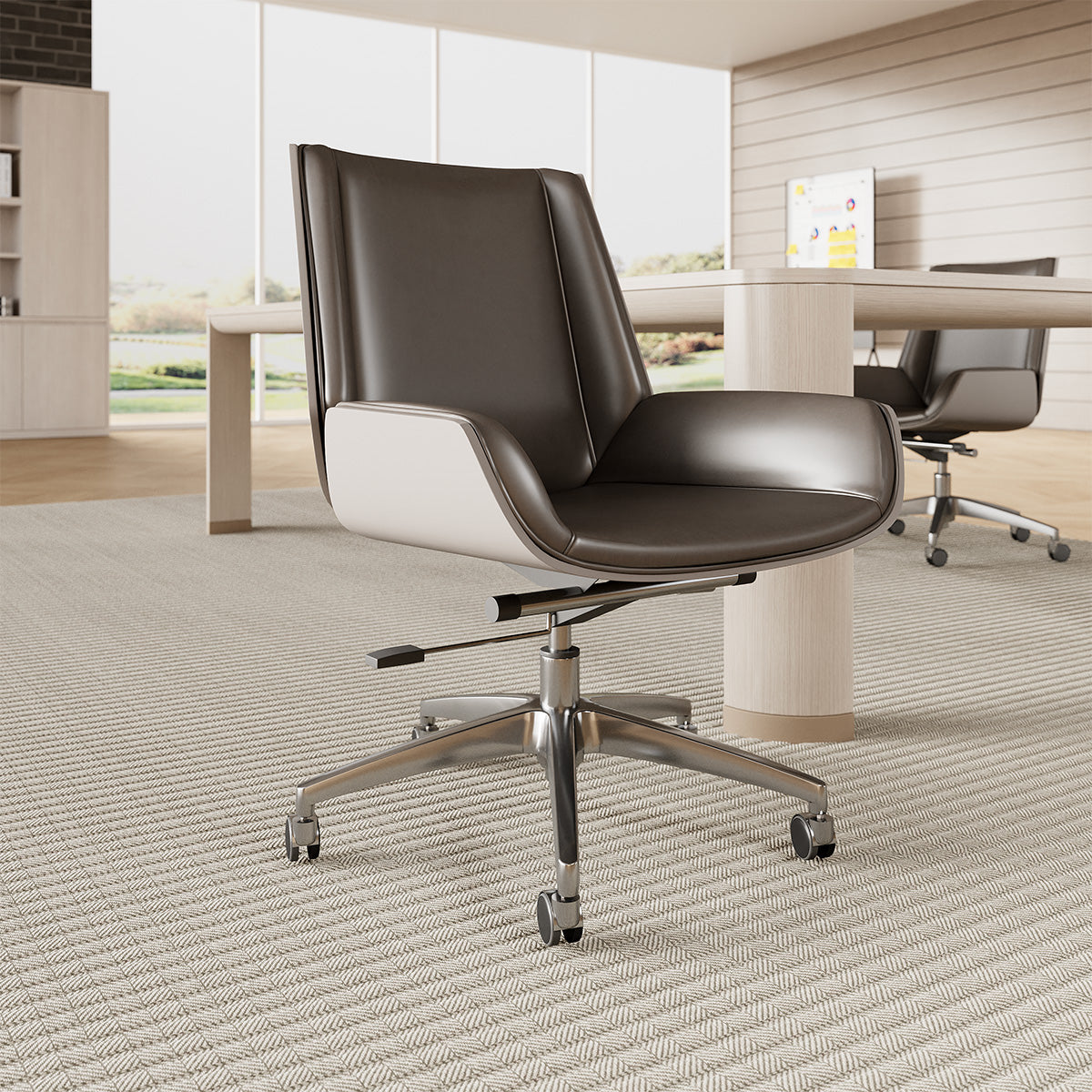 Modern Executive Ergonomic Office Chair with Contrast Stitching and Aluminum Alloy Base for modern office workspace