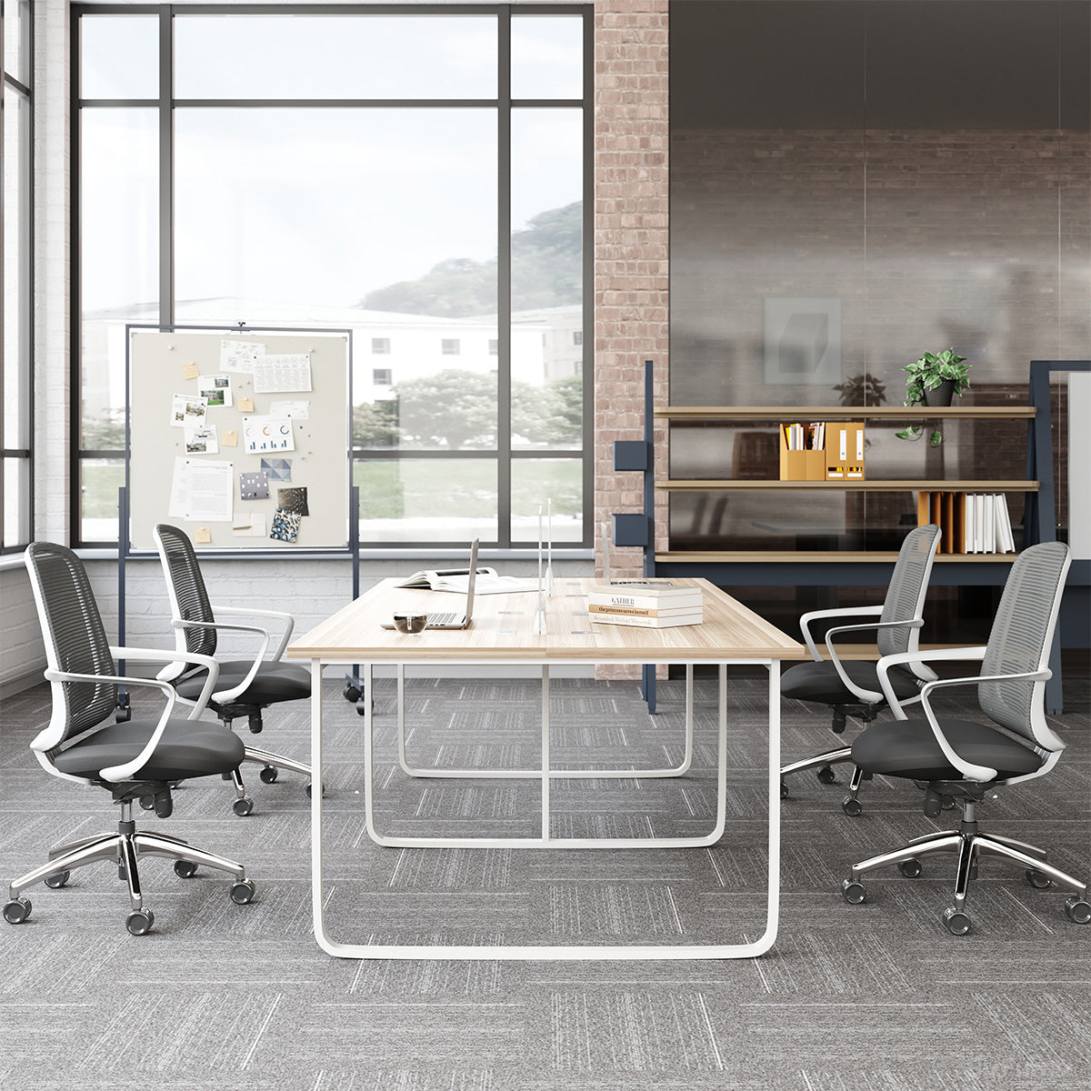 Minimalist Collaborative Office Desk, 4-Person Workstation with Integrated Privacy Screens product view 4