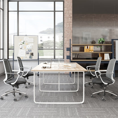 Minimalist Collaborative Office Desk, 4-Person Workstation with Integrated Privacy Screens product view 4