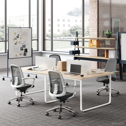 Minimalist Collaborative Office Desk, 4-Person Workstation with Integrated Privacy Screens product view 2