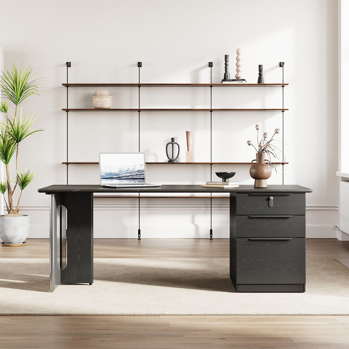 160cm Sintered Stone Office Desk with Reversible Pedestal and Lockable Drawer product view 2