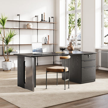 160cm Sintered Stone Office Desk with Reversible Pedestal and Lockable Drawer for modern office workspace