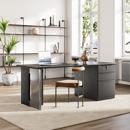 160cm Sintered Stone Office Desk with Reversible Pedestal and Lockable Drawer for modern office workspace